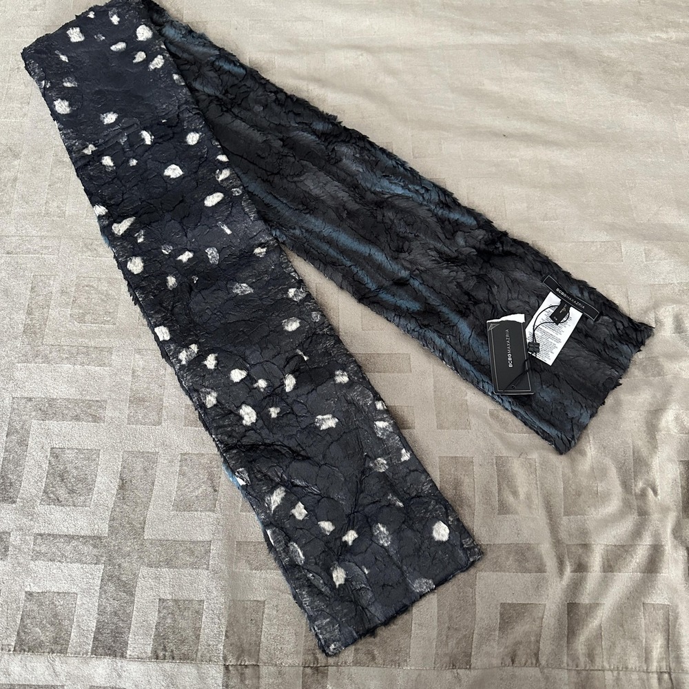 BCBGMAXAZRIA Y2K Scarf One Size Black Grey Faux Fur Animal Print Neck Warmer